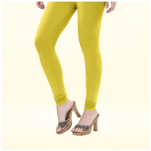 Lemon Yellow Cotton Blended Churidar Leggings for Women - Solid Pattern Comfortable Bottom Wear