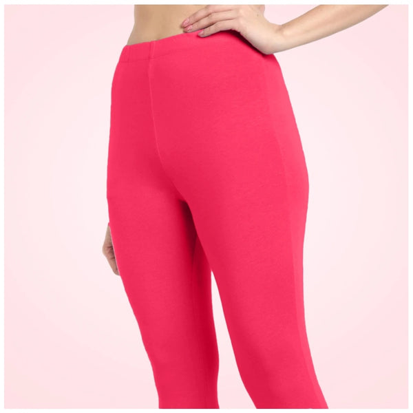 Pink Cotton Blended Ankle Leggings for Women - Solid Pattern Comfortable Bottom Wear