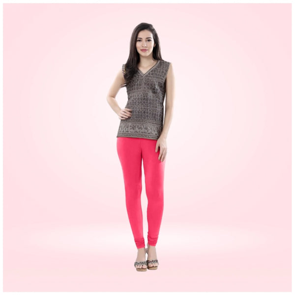 Pink Cotton Blended Churidar Leggings for Women - Solid Pattern Comfortable Bottom Wear