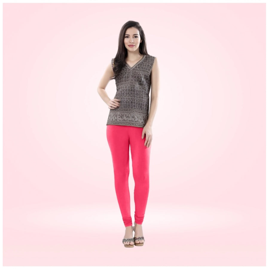 Pink Cotton Blended Churidar Leggings for Women - Solid Pattern Comfortable Bottom Wear