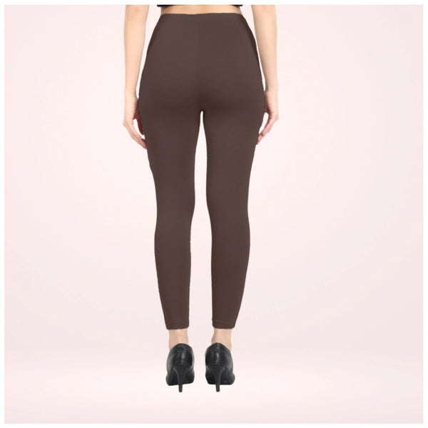 Brown Cotton Blended Ankle Leggings for Women - Solid Pattern Comfortable Bottom Wear