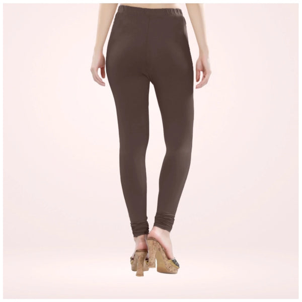 Brown Cotton Blended Churidar Leggings for Women - Solid Pattern Comfortable Bottom Wear