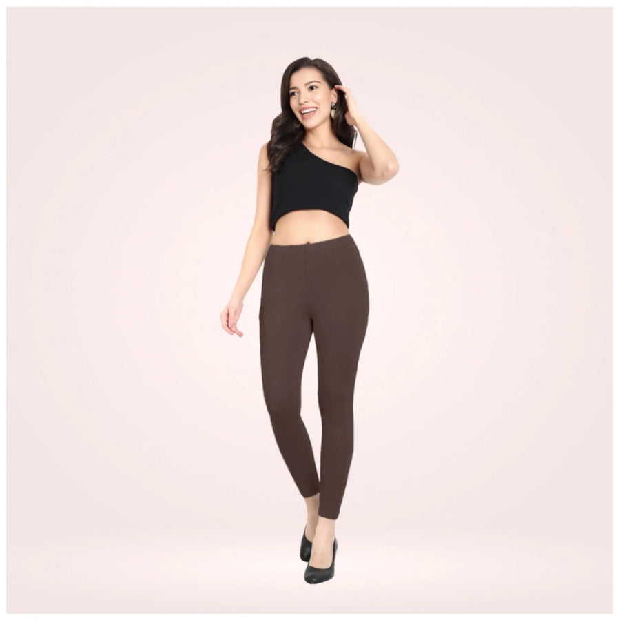 Brown Cotton Blended Ankle Leggings for Women - Solid Pattern Comfortable Bottom Wear