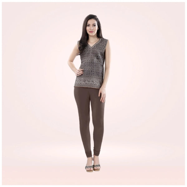 Brown Cotton Blended Churidar Leggings for Women - Solid Pattern Comfortable Bottom Wear