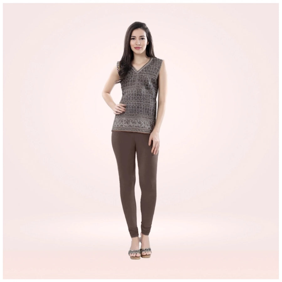 Brown Cotton Blended Churidar Leggings for Women - Solid Pattern Comfortable Bottom Wear