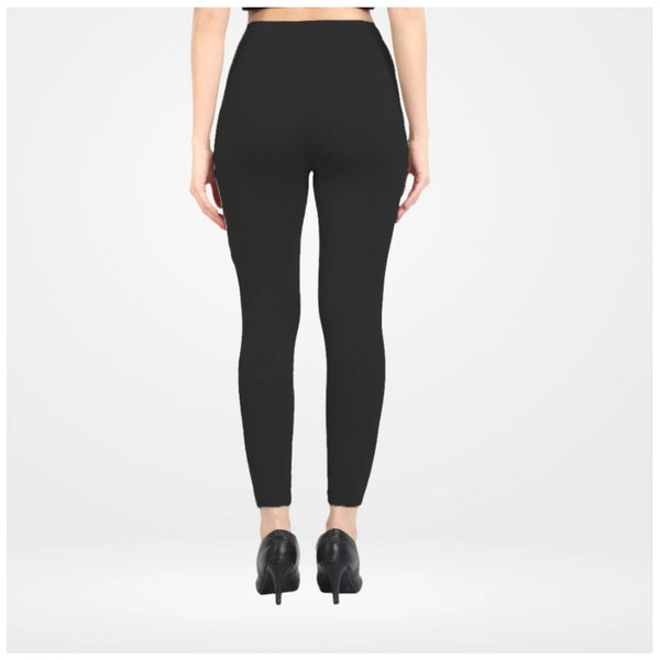 Black Cotton Blended Ankle Leggings for Women - Solid Pattern Comfortable Bottom Wear
