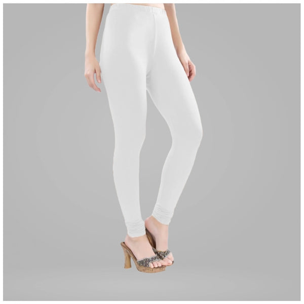 White Cotton Blended Churidar Leggings for Women - Solid Pattern Comfortable Bottom Wear