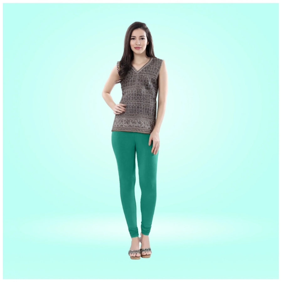 Rama Green Cotton Blended Churidar Leggings for Women - Solid Pattern Comfortable Bottom Wear