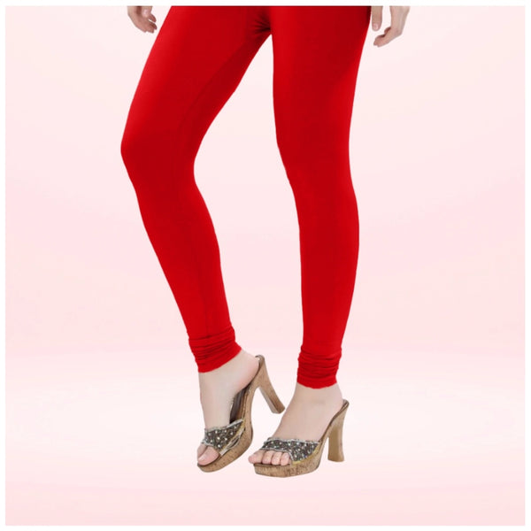 Red Cotton Blended Churidar Leggings for Women - Solid Pattern Comfortable Bottom Wear