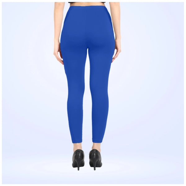 Royal Blue Cotton Blended Ankle Leggings for Women - Solid Pattern Comfortable Bottom Wear