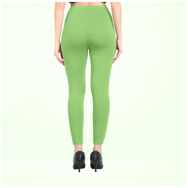 Pista Green Cotton Blended Ankle Leggings for Women - Solid Pattern Comfortable Bottom Wear