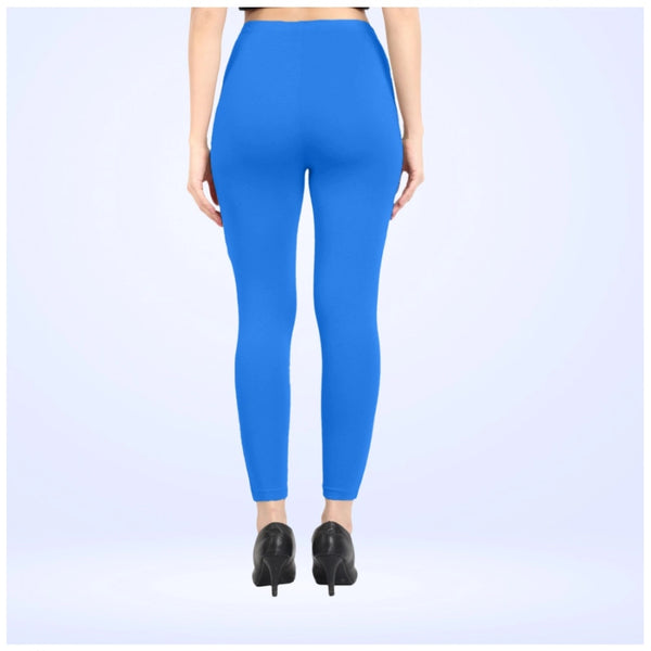Blue Cotton Blended Ankle Leggings for Women - Solid Pattern Comfortable Bottom Wear
