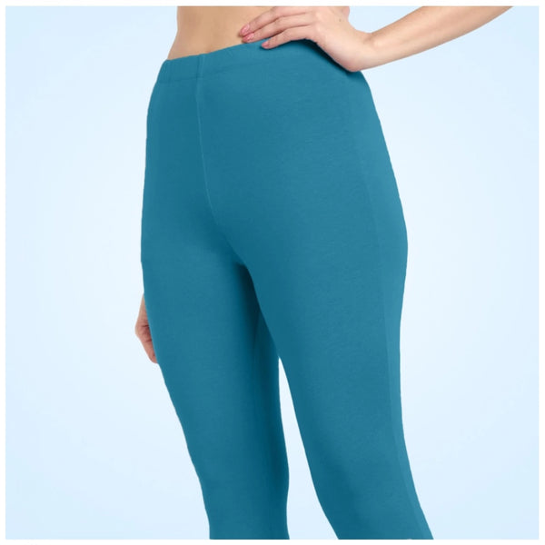 Blue Cotton Blended Ankle Leggings for Women - Solid Pattern Comfortable Bottom Wear