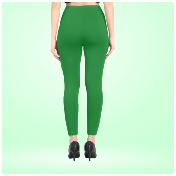 Green Cotton Blended Ankle Leggings for Women - Solid Pattern Comfortable Bottom Wear