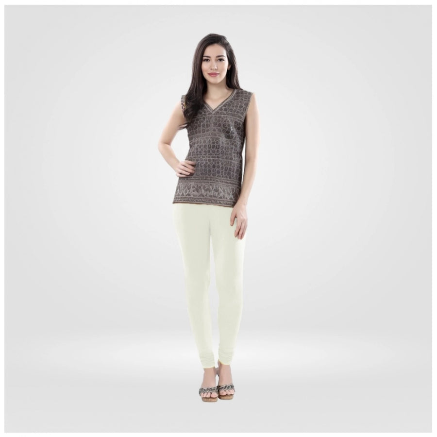 White Cotton Blended Churidar Leggings for Women - Solid Pattern Comfortable Bottom Wear