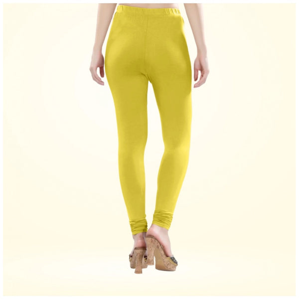 Lemon Yellow Cotton Blended Churidar Leggings for Women - Solid Pattern Comfortable Bottom Wear