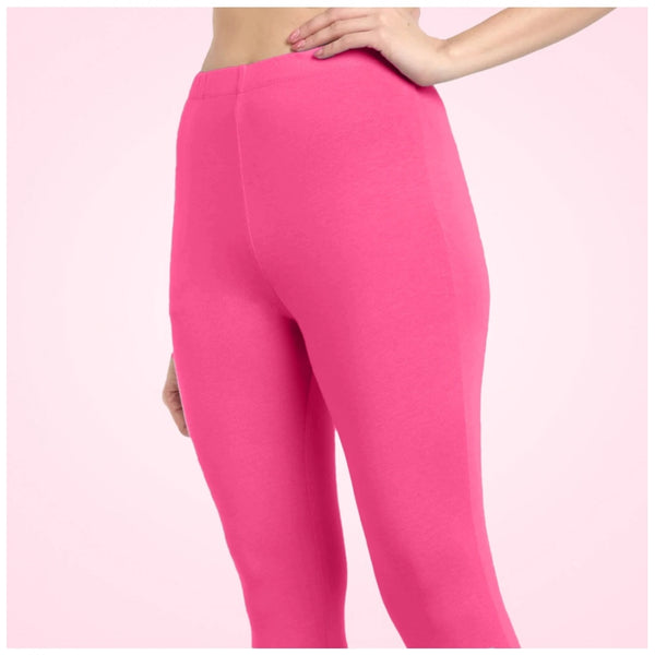Dark Pink Cotton Blended Ankle Leggings for Women - Solid Pattern Comfortable Bottom Wear