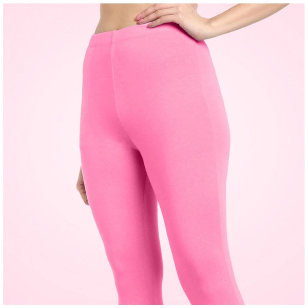 Baby Pink Cotton Blended Ankle Leggings for Women - Solid Pattern Comfortable Bottom Wear