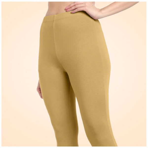 Beige Cotton Blended Ankle Leggings for Women - Solid Pattern Comfortable Bottom Wear