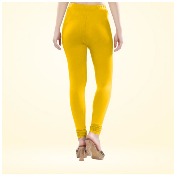 Yellow Cotton Blended Churidar Leggings for Women - Solid Pattern Comfortable Bottom Wear