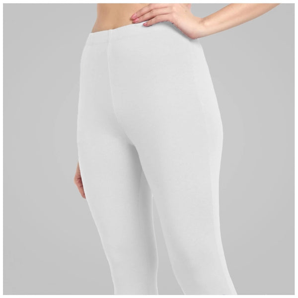 White Cotton Blended Ankle Leggings for Women - Solid Pattern Comfortable Bottom Wear