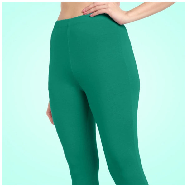 Rama Green Cotton Blended Ankle Leggings for Women - Solid Pattern Comfortable Bottom Wear