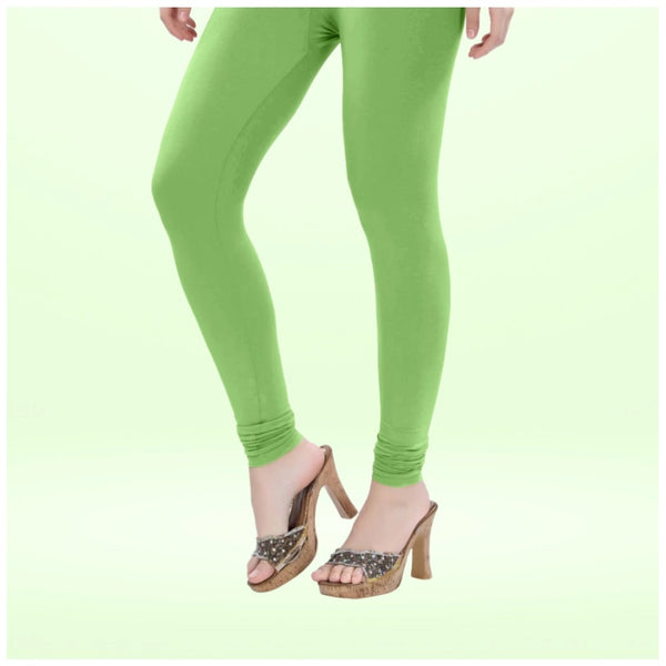 Pista Green Cotton Blended Churidar Leggings for Women - Solid Pattern Comfortable Bottom Wear