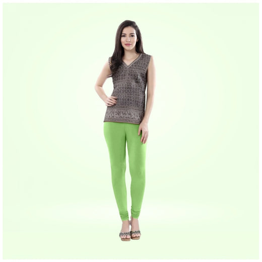 Pista Green Cotton Blended Churidar Leggings for Women - Solid Pattern Comfortable Bottom Wear