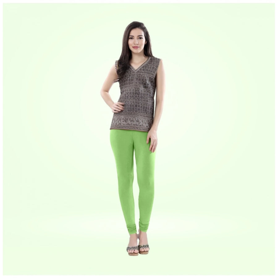 Pista Green Cotton Blended Churidar Leggings for Women - Solid Pattern Comfortable Bottom Wear