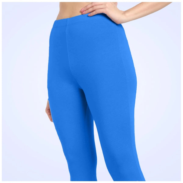 Blue Cotton Blended Ankle Leggings for Women - Solid Pattern Comfortable Bottom Wear