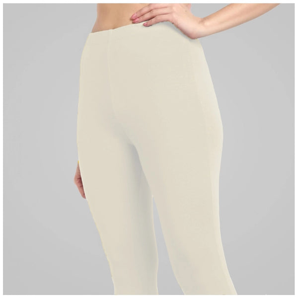 Off White Cotton Blended Ankle Leggings for Women - Solid Pattern Comfortable Bottom Wear