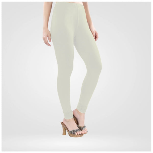 White Cotton Blended Churidar Leggings for Women - Solid Pattern Comfortable Bottom Wear