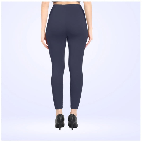 Navy Cotton Blended Ankle Leggings for Women - Solid Pattern Comfortable Bottom Wear