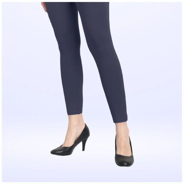 Navy Cotton Blended Ankle Leggings for Women - Solid Pattern Comfortable Bottom Wear