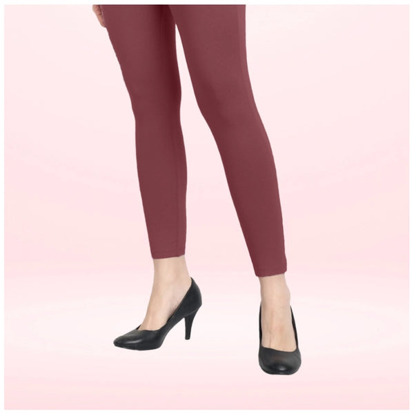 Maroon Cotton Blended Ankle Leggings for Women - Solid Pattern Comfortable Bottom Wear