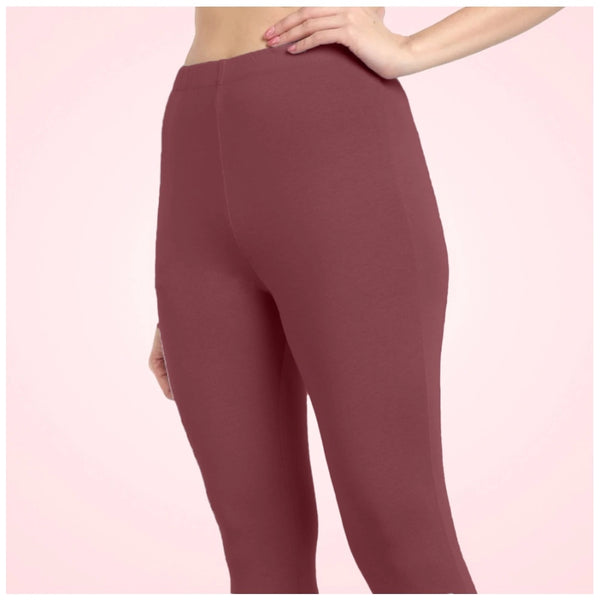 Maroon Cotton Blended Ankle Leggings for Women - Solid Pattern Comfortable Bottom Wear