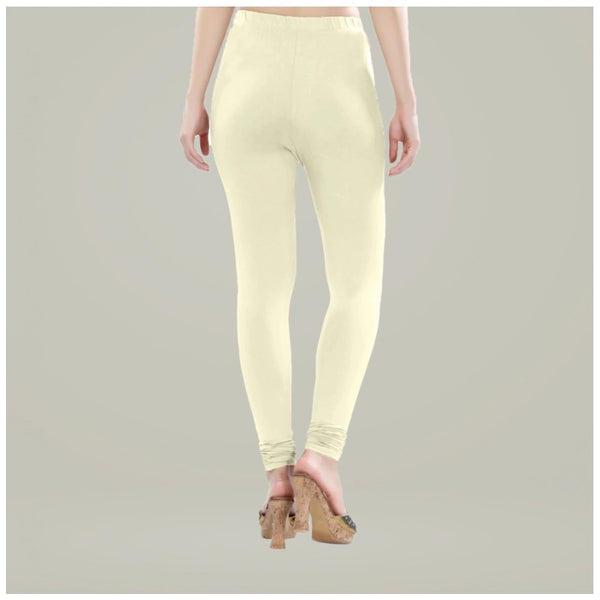 Cream Cotton Blended Churidar Leggings for Women - Solid Pattern Comfortable Bottom Wear
