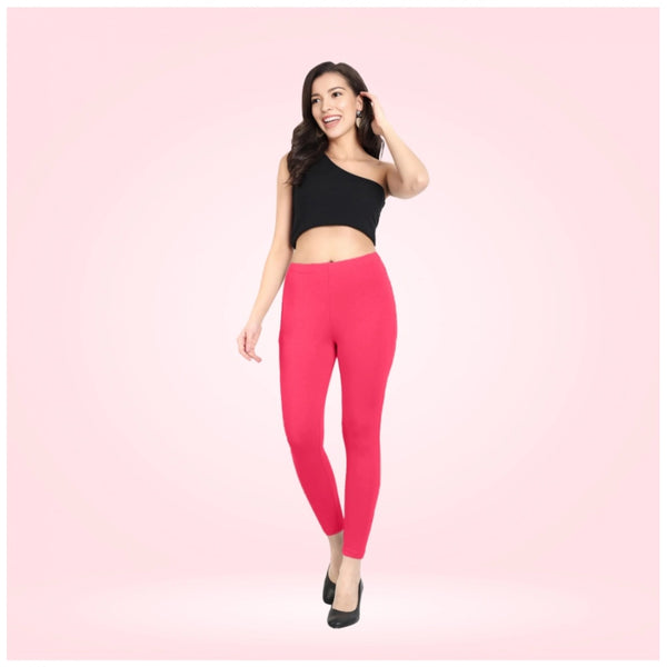 Pink Cotton Blended Ankle Leggings for Women - Solid Pattern Comfortable Bottom Wear