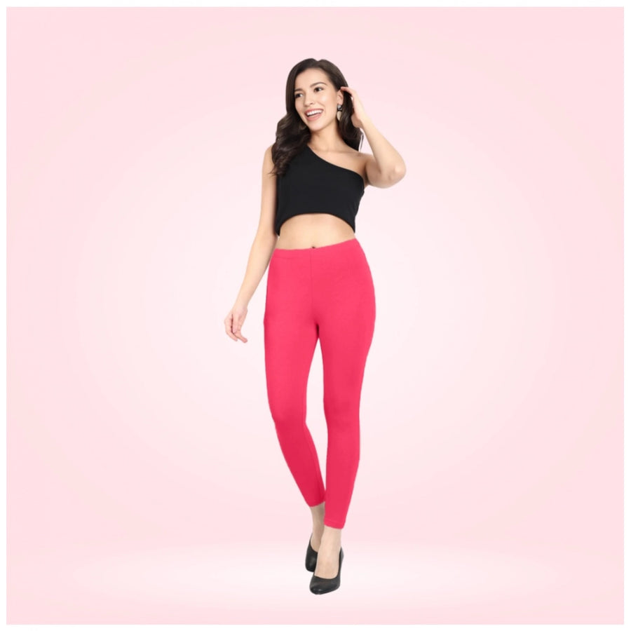 Pink Cotton Blended Ankle Leggings for Women - Solid Pattern Comfortable Bottom Wear