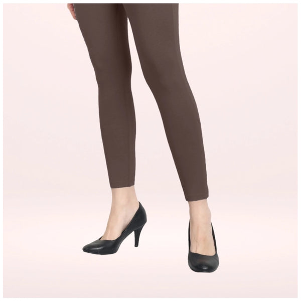 Brown Cotton Blended Ankle Leggings for Women - Solid Pattern Comfortable Bottom Wear