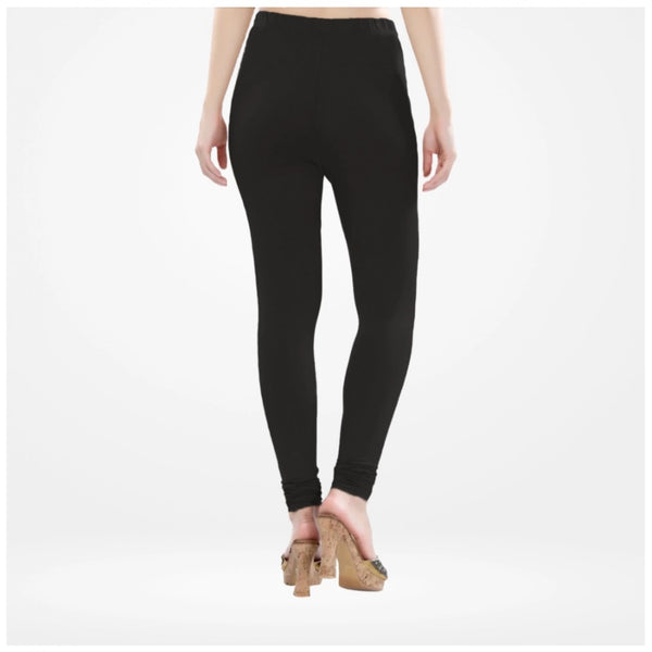 Black Cotton Blended Churidar Leggings for Women - Solid Pattern Comfortable Bottom Wear