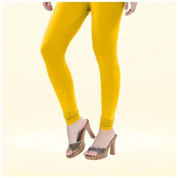 Yellow Cotton Blended Churidar Leggings for Women - Solid Pattern Comfortable Bottom Wear