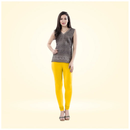 Yellow Cotton Blended Churidar Leggings for Women - Solid Pattern Comfortable Bottom Wear