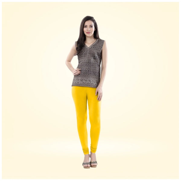 Yellow Cotton Blended Churidar Leggings for Women - Solid Pattern Comfortable Bottom Wear