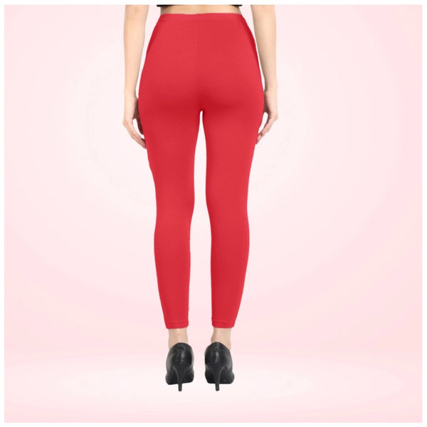 Red Cotton Blended Ankle Leggings for Women - Solid Pattern Comfortable Bottom Wear