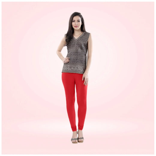 Red Cotton Blended Churidar Leggings for Women - Solid Pattern Comfortable Bottom Wear