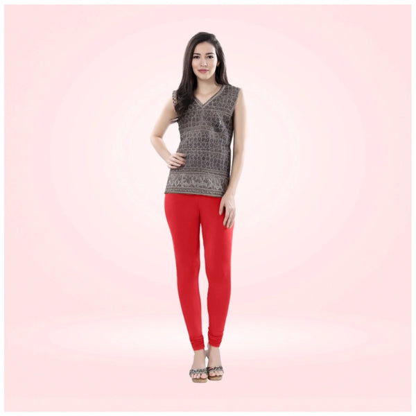 Red Cotton Blended Churidar Leggings for Women - Solid Pattern Comfortable Bottom Wear