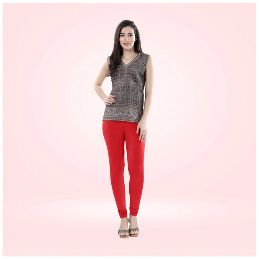 Red Cotton Blended Churidar Leggings for Women - Solid Pattern Comfortable Bottom Wear