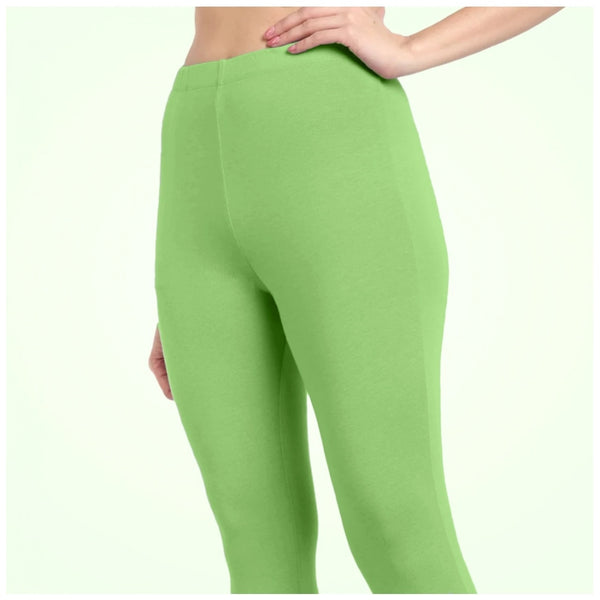 Pista Green Cotton Blended Ankle Leggings for Women - Solid Pattern Comfortable Bottom Wear