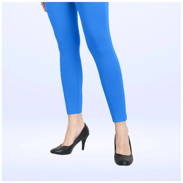 Blue Cotton Blended Ankle Leggings for Women - Solid Pattern Comfortable Bottom Wear